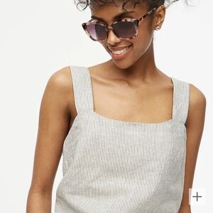 J Crew Striped linen-blend squareneck tank top NWT Size XS in black and white